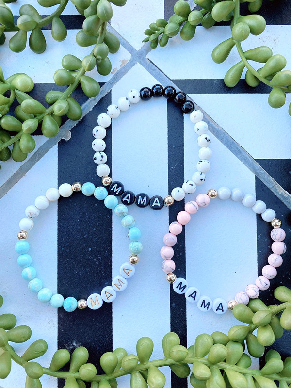 15g Weight Bracelets Classification Festival Occasion Mama Letter Arylic Natural Stone Beaded Bracelets