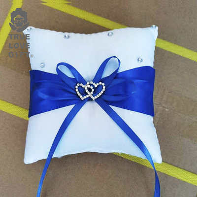 心爱婚品亚马逊新娘婚礼戒枕手工欧式结婚戒拖蝴蝶结双心钻戒指托