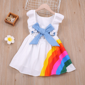 Rainbow open back dress Korean fashionable princess dress for children