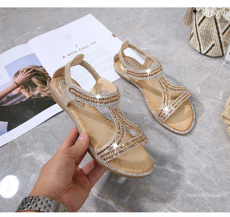 2025 New cross-border sandals Bohemian-style women's shoes summer hollowed-out flat diamond sandals Womanshoes undefined