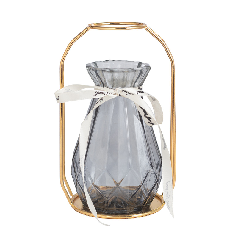 Florero de cristal creativo arreglo de flores de hierro florero escritorio sala de estar TV gabinete mesa de comedor flor seca flor artificial decoración hidropónica