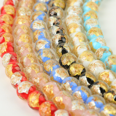 半金箔半銀箔奢華琉璃珠圓珠diy手工材料發簪耳墜飾品配件批發