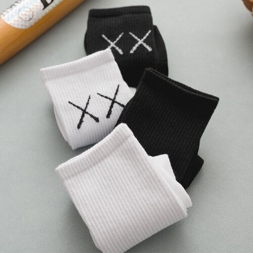 Socks Women's Street Ins Polyester Cotton Mid-High Socks Men's Casual Breathable Sports Basic Color Trendy Brand Couple Socks