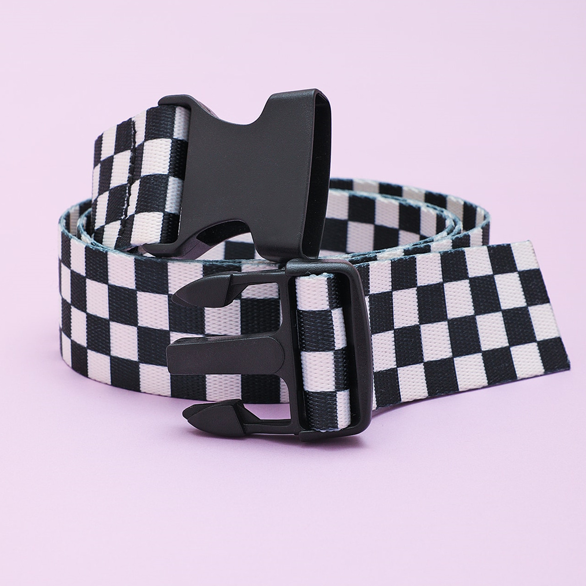 Neuer Gürtel, schwarz-weiß karierter Canvas-Gürtel, Unisex-Gürtel mit großer Schnalle, College-Stil, kleiner und frischer Gürtel_voghion.com