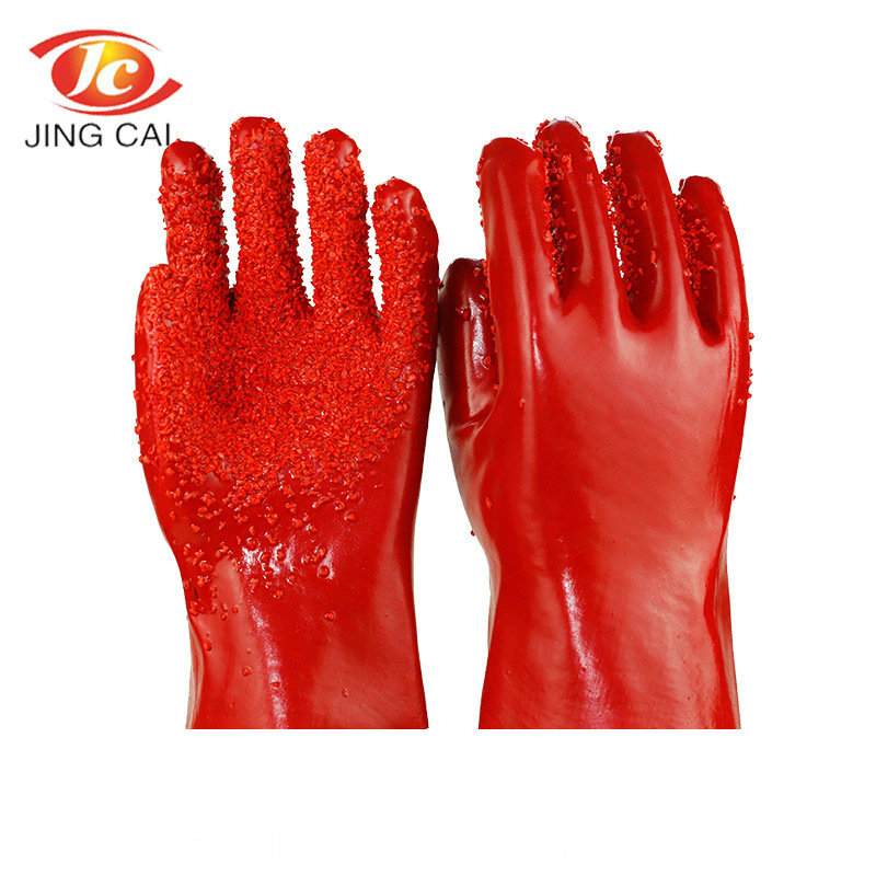 德州供应销售27cm红色颗粒PVC手套PVC劳保PVC防滑防护防水