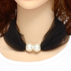 2023 Spring New Pearl Button Small Silk Scarf Versatile Fabric Scarf Small Collar Scarf Korean Style Versatile Net Fabric Decorative Neck Scarf