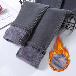 高腰牛仔裤女2023年新款秋冬季修身显瘦韩版九分加绒小脚铅笔裤子