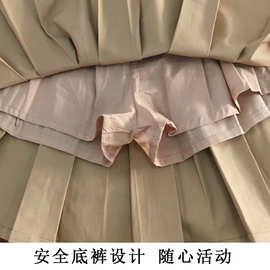 女童短裙半身裙春装新款学院风洋气百褶公主裙学生卡其色校服裙子
