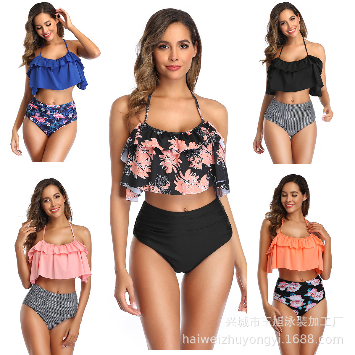 New European and American Bikini Ruffled Swimsuit Female Sexy Printed Bikini Amazon Swimsuit Female Spot Wholesale