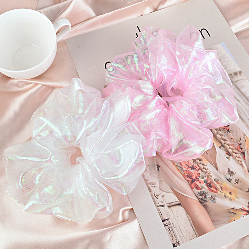 15g Weight Festival Occasion Geometric Pattern Women'S Gender White, Pink, Purple, Green, Yellow Color Korean Bright Silk Organza Hair Scrunchies 3