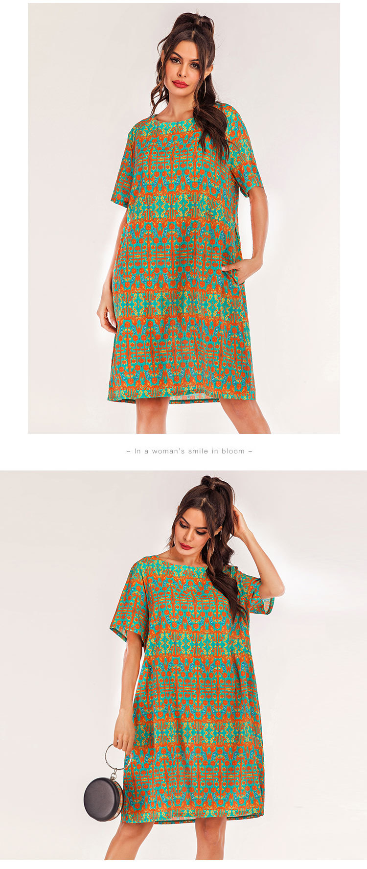 loose casual printed short-sleeved dress NSJR33344