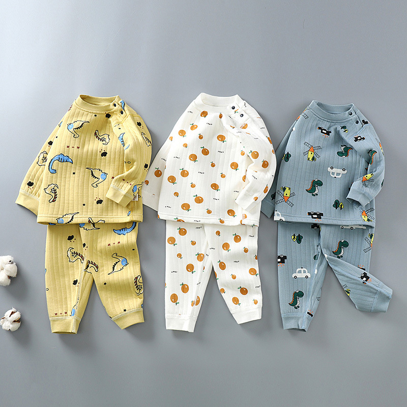 new pattern supple thickening three layers Silk baby keep warm Underwear suit baby children Autumn and winter clothes