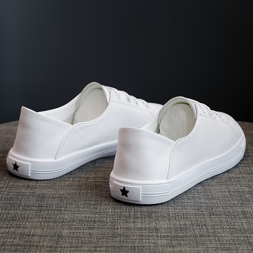 Heel shoes for women summer  new style shallow genuine leather white shoes for women flat bottom versatile basic two-wear sneakers