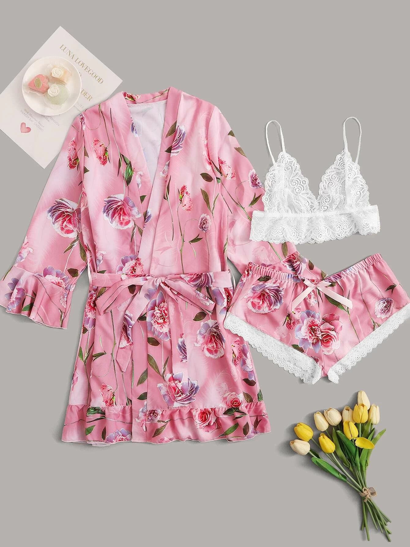 Amazon Explosive Pajamas Imitation Silk...