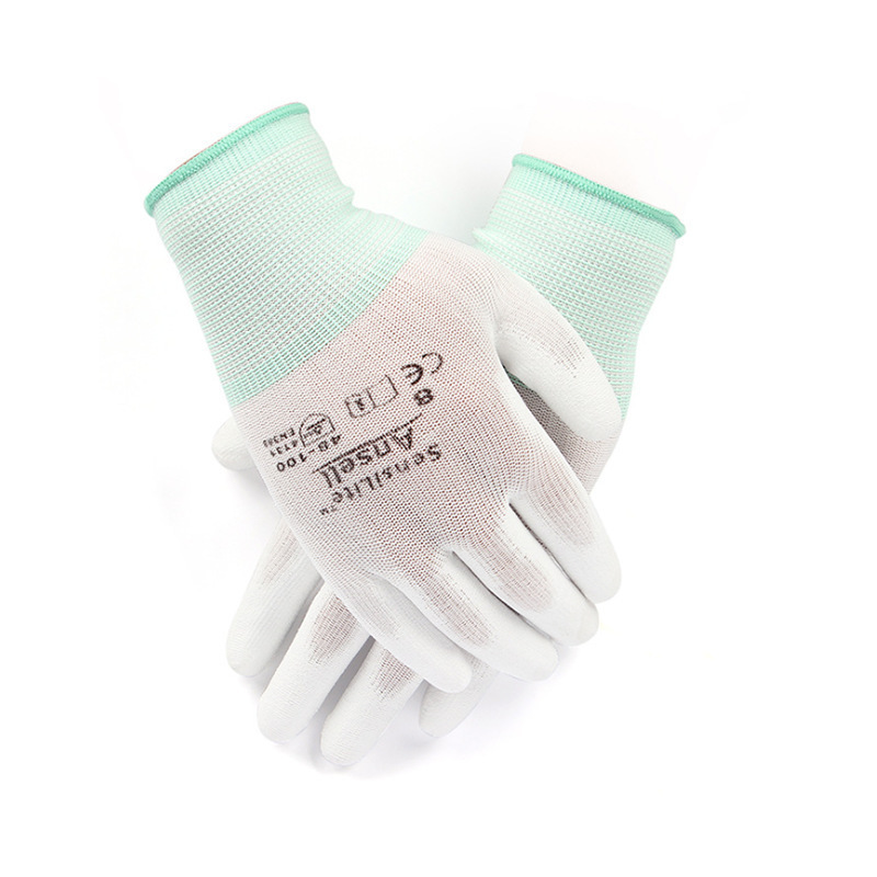 安思尔 Ansell 48-100 白色尼龙PU涂层手套通用手套精细操作手套