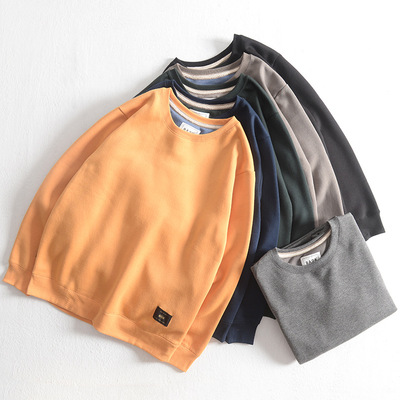 【男士卫衣】新款秋冬圆领套头男士卫衣 加绒纯色休闲青年男卫衣|ru