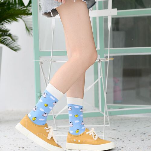 Autumn and winter new women's socks striped mid-calf milk couple versatile personality male cat cartoon fruit strawberry trendy socks