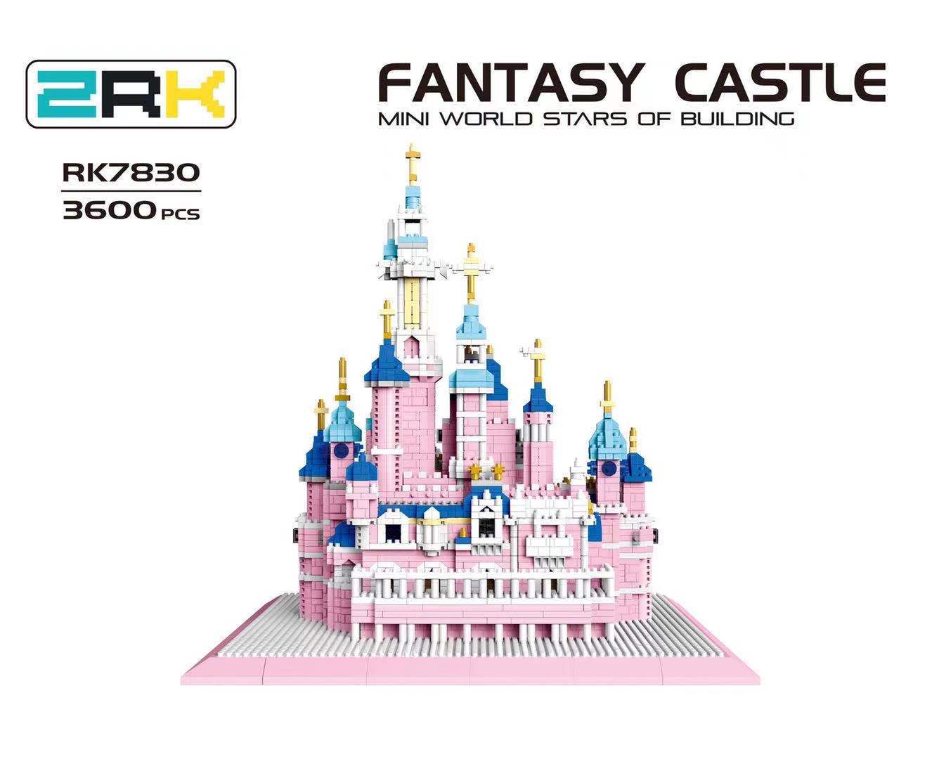 ZRK7830微钻小颗粒拼装积木高难度成人女生玩具粉色城堡批发跨境