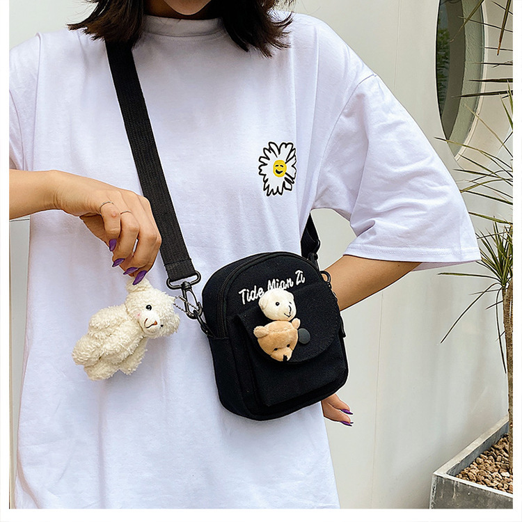 Korean version of Instagram, Japanese style Harajuku, cute and soft girl, with a unique vintage look, girl canvas single-shoulder small crossbody bag, female student undefined