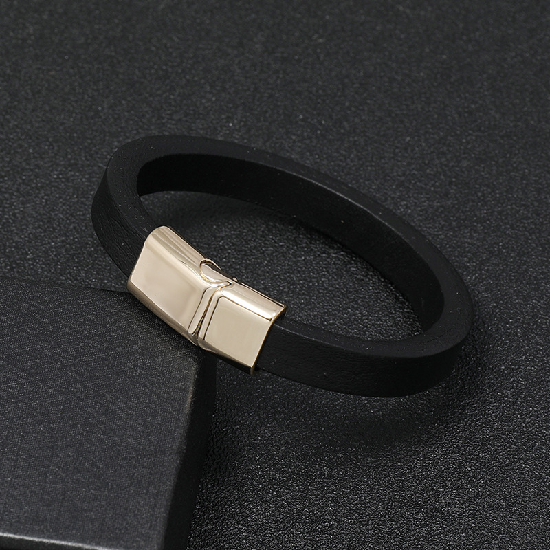 Black casual multicolor alloy simple leather bracelet