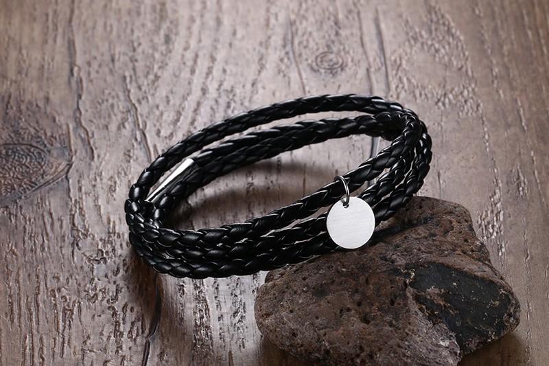 1 Piece Fashion Round Pu Leather Braid Menu0027S Bracelets