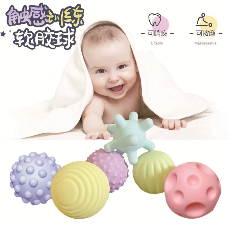Sensory Soft Rubber Baby Massage Balls, Teether & Grasping Toy, Assorted Textures (single or 6‑pc)