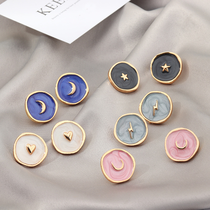 Jewelry Wholesale New Fashion Alloy Dripping Oil Love Moon Earrings Lightning Earrings display picture 17