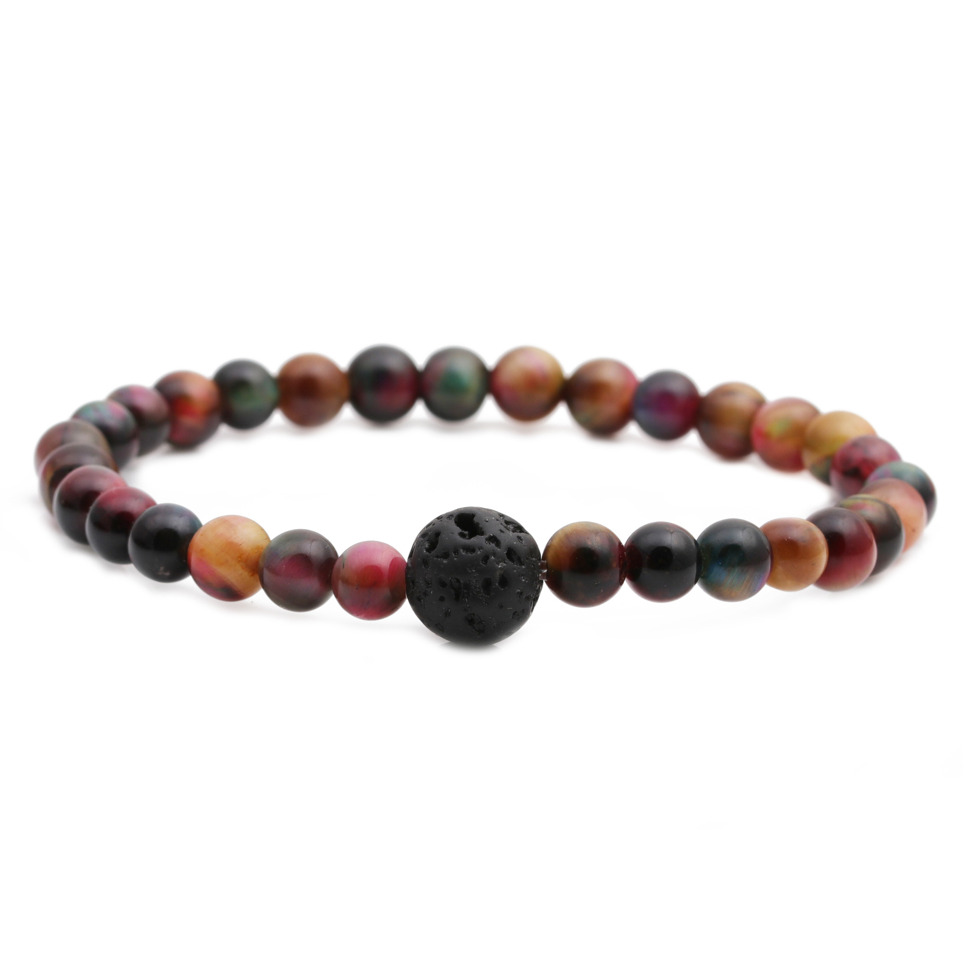 New Peacock Tiger Eye Stone Volcanic Stone Beaded Bracelet display picture 2