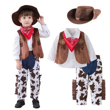 儿童节日服 西部牛仔男童角色扮演服套装 儿童套装长袖5件套
