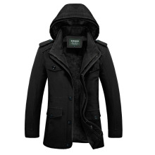 厂家直销外贸新款男士外套加绒加厚宽松中长款纯棉男装连帽风衣男
