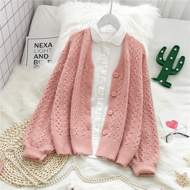 single-breasted twist lantern sleeve knitted cardigan nihaostyles clothing wholesale NSSX89224