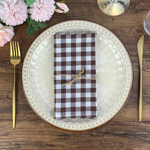 ins Nordic style 5 colors 40*40cm plaid polyester napkin student placemat insulation pad photo table decoration