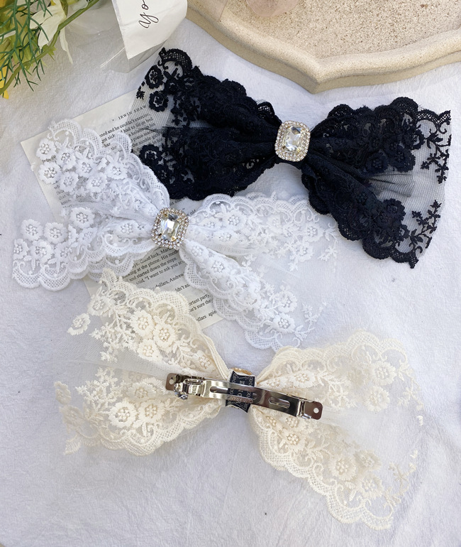 Korean Fairy Lace Big Bow Diamond Back Head Hairpin Top Clip Wholesale Nihaojewelry display picture 2