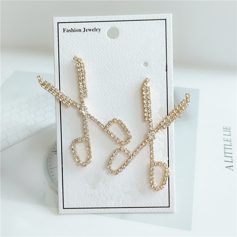 Fashion Rhinestone Scissors Earrings Women New Korean Diamond Earrings display picture 9