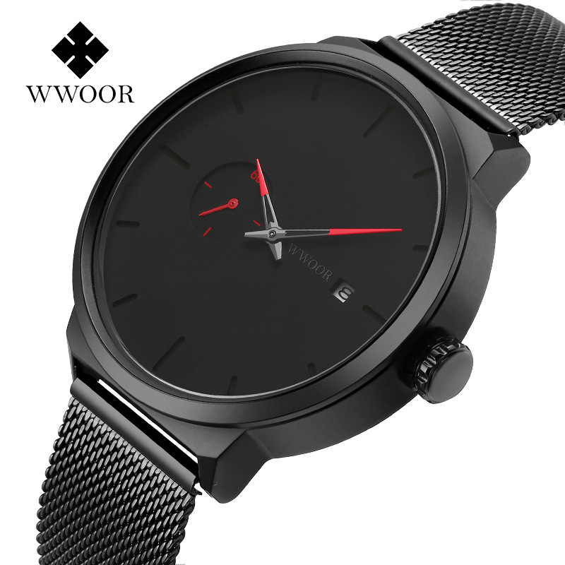 WWOOR Holding Love nuevo reloj de cuarzo de malla de negocios para hombres calendario impermeable reloj redondo cabeza casual Bowl Watch 8872