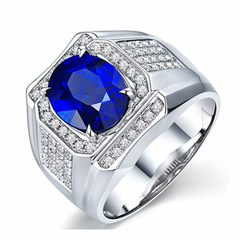 Sapphire diamond, ring with stone, platinum stone inlay, 18 carat white gold, diamond encrusted