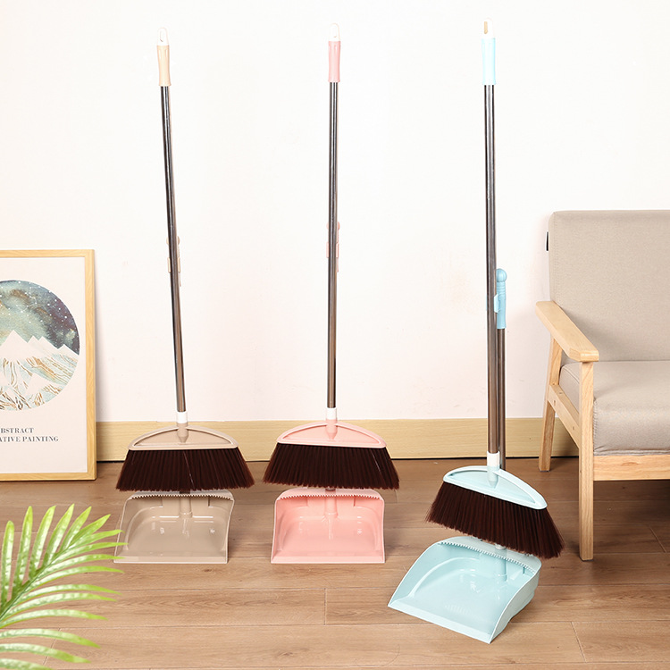Factory wholesale household stainless steel tube broom Bathroom Kitchen multi-specification cleaning soft wool broom dustpan