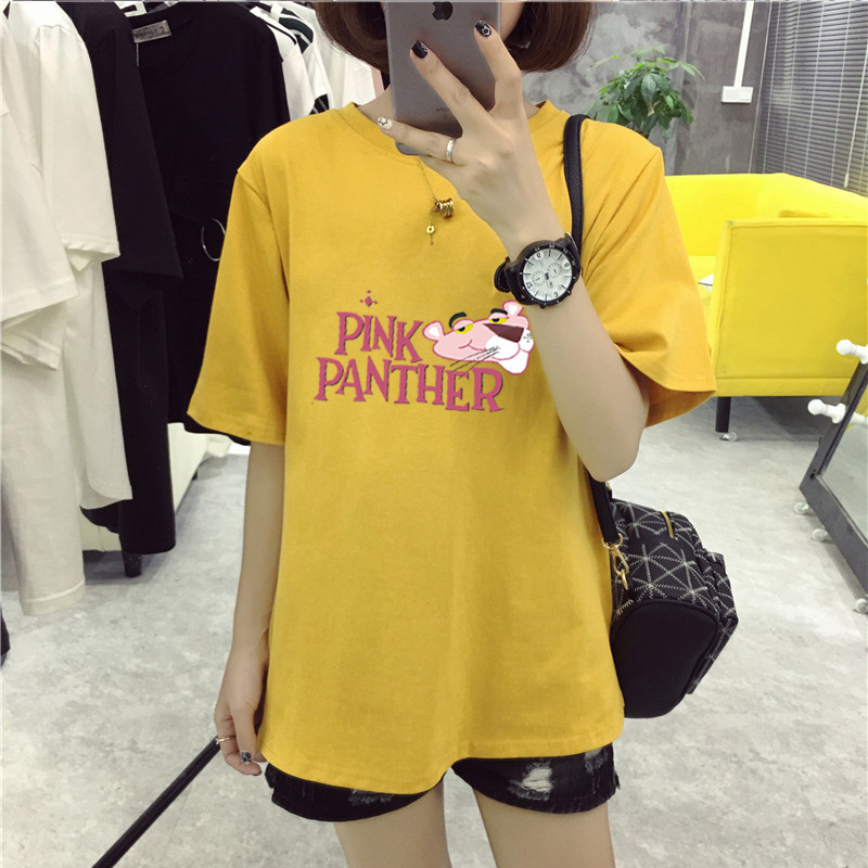 2026 Summer New Multi-Color Loose Top Pink Leopard Cartoon Character T-Shirt for Women Fashion Versatile T-Shirt Trendy for Women