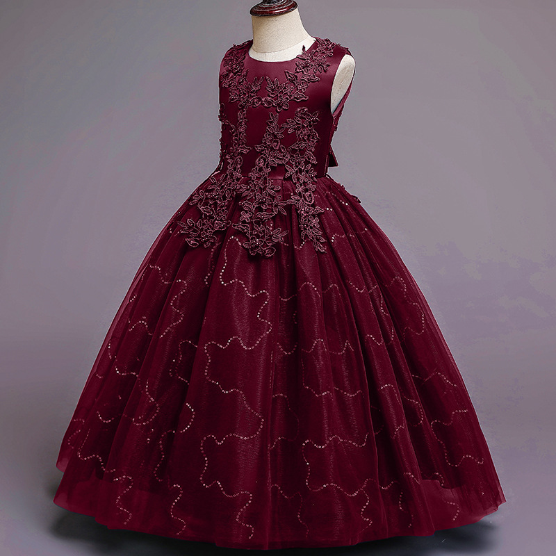 Flower Girl Dress Princess Girl's Waist-length Sequin Sleeveless Children's Long Wedding Dress