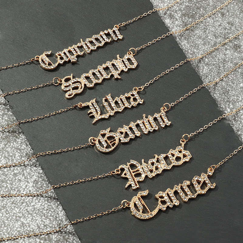 fashion  retro  diamond twelve constellation necklace