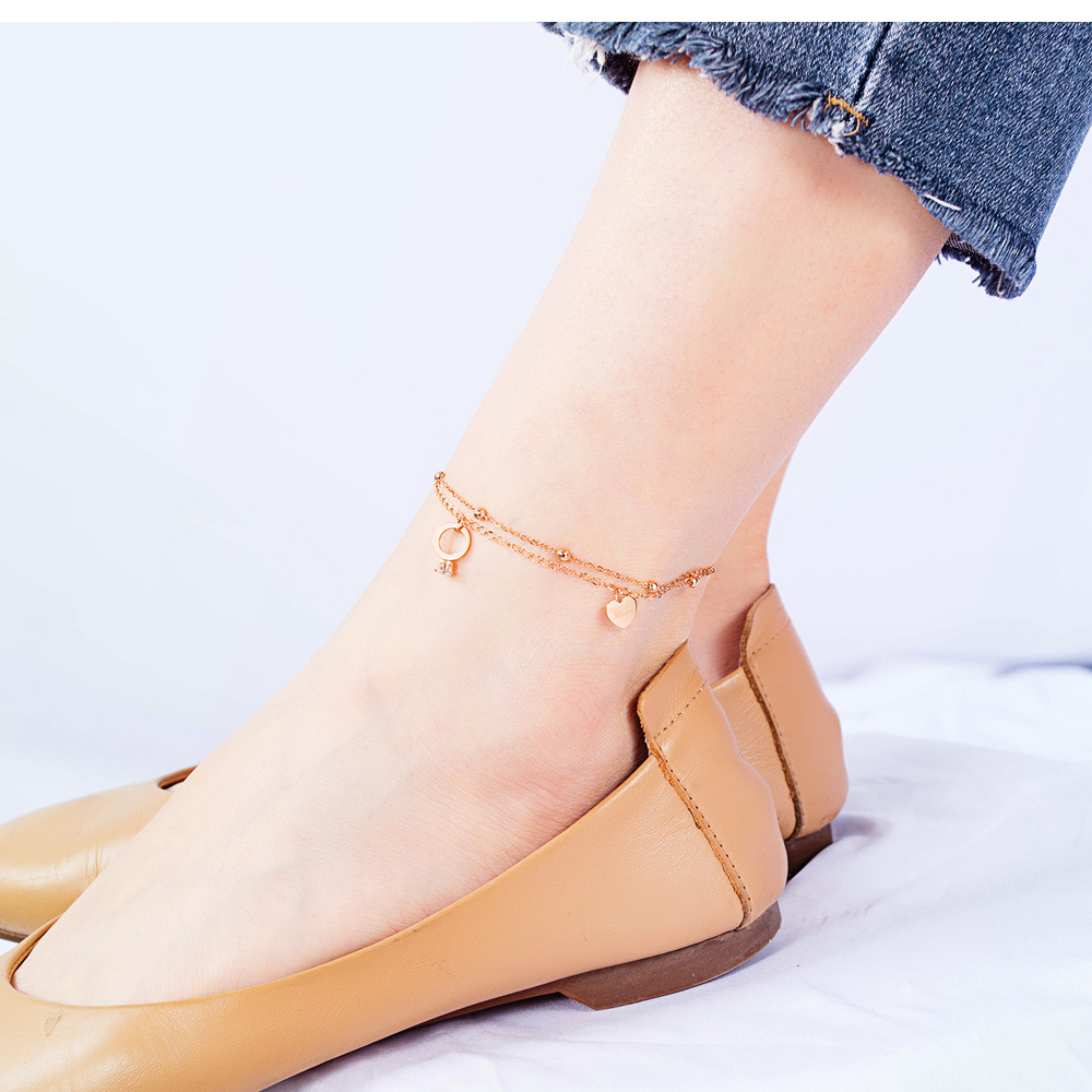 Korean Simple And Fashionable New Footwear Diamond-plated Rose Gold-plated Titanium Steel Anklet Wholesale display picture 2