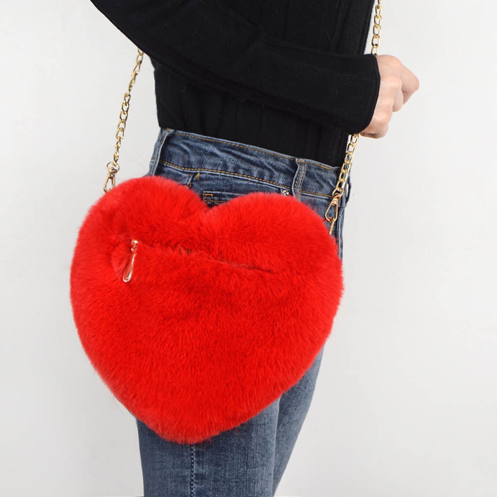 Fashion heart-shaped bag, female chain m...