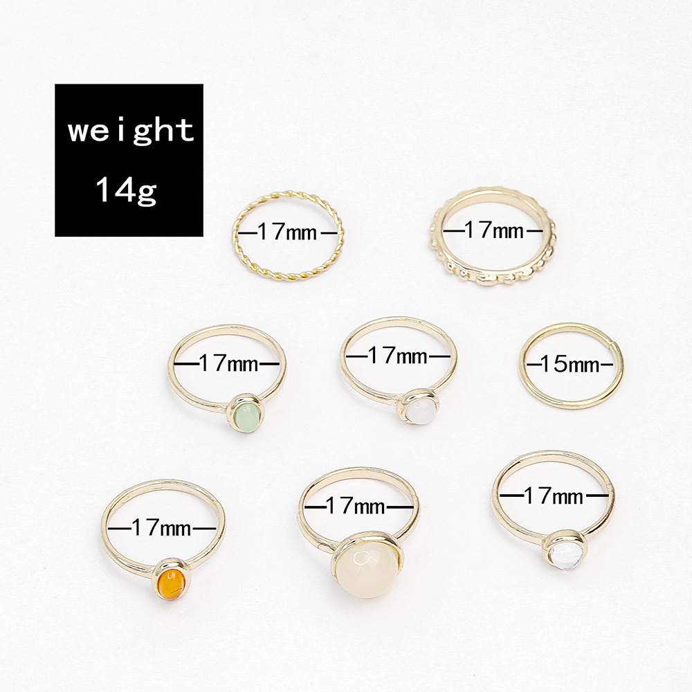 Simple Opal Champagne Color Alloy Diamond Ring Set Of 8 display picture 1