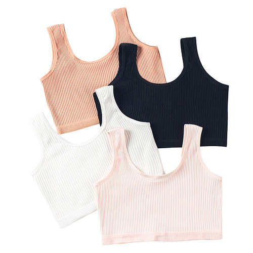 Double-layer threaded bra vest for teenage girls in developmental period. Pure cotton U-shaped wide band children's bra. Sports and breathable.