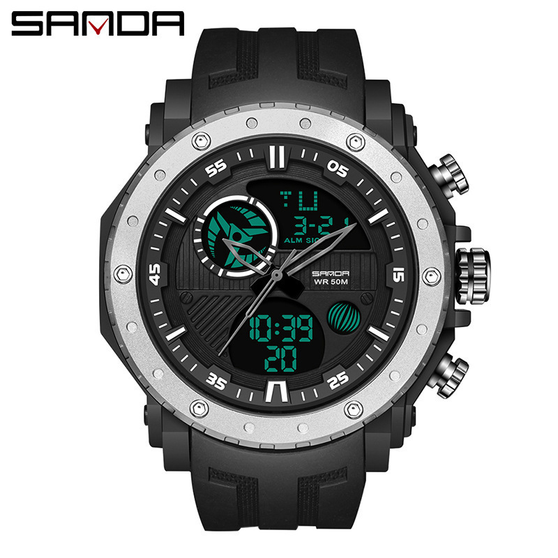 SANDA 6012 hombres reloj deportivo estudiante multi-función sincronización luminosa impermeable reloj de moda de los hombres
