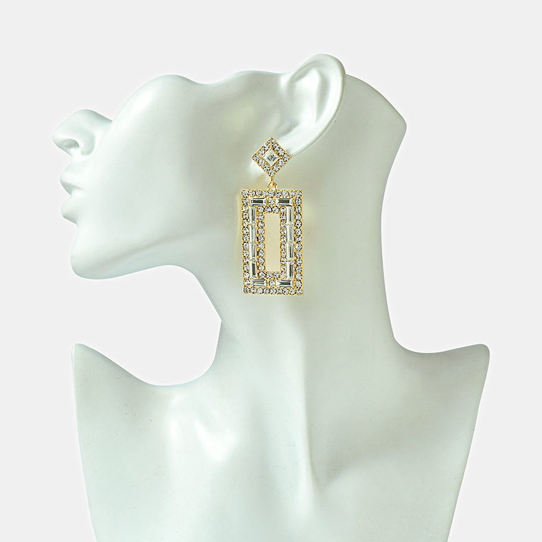 Wholesale Diamond Geometric Earrings Vintage Square Crystal Stud Earrings display picture 4