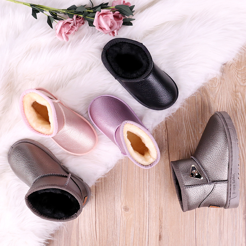 2021秋冬新款兒童雪地靴男童加絨棉鞋純色女童靴子休閑童鞋潮批發