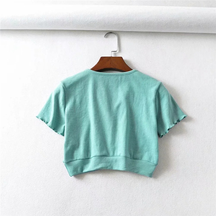 retro casual solid color V-neck T-shirt  NSLD28300