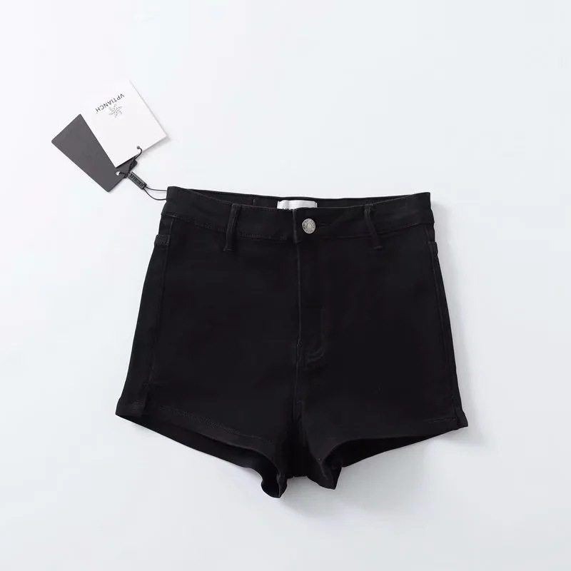 Slim High-Elasticity High-Waist Solid Color Denim Shorts NSZQW115398