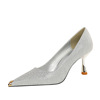 Night club show thin glittering sequins high heels metal Rhinestone pointed women’s single shoes